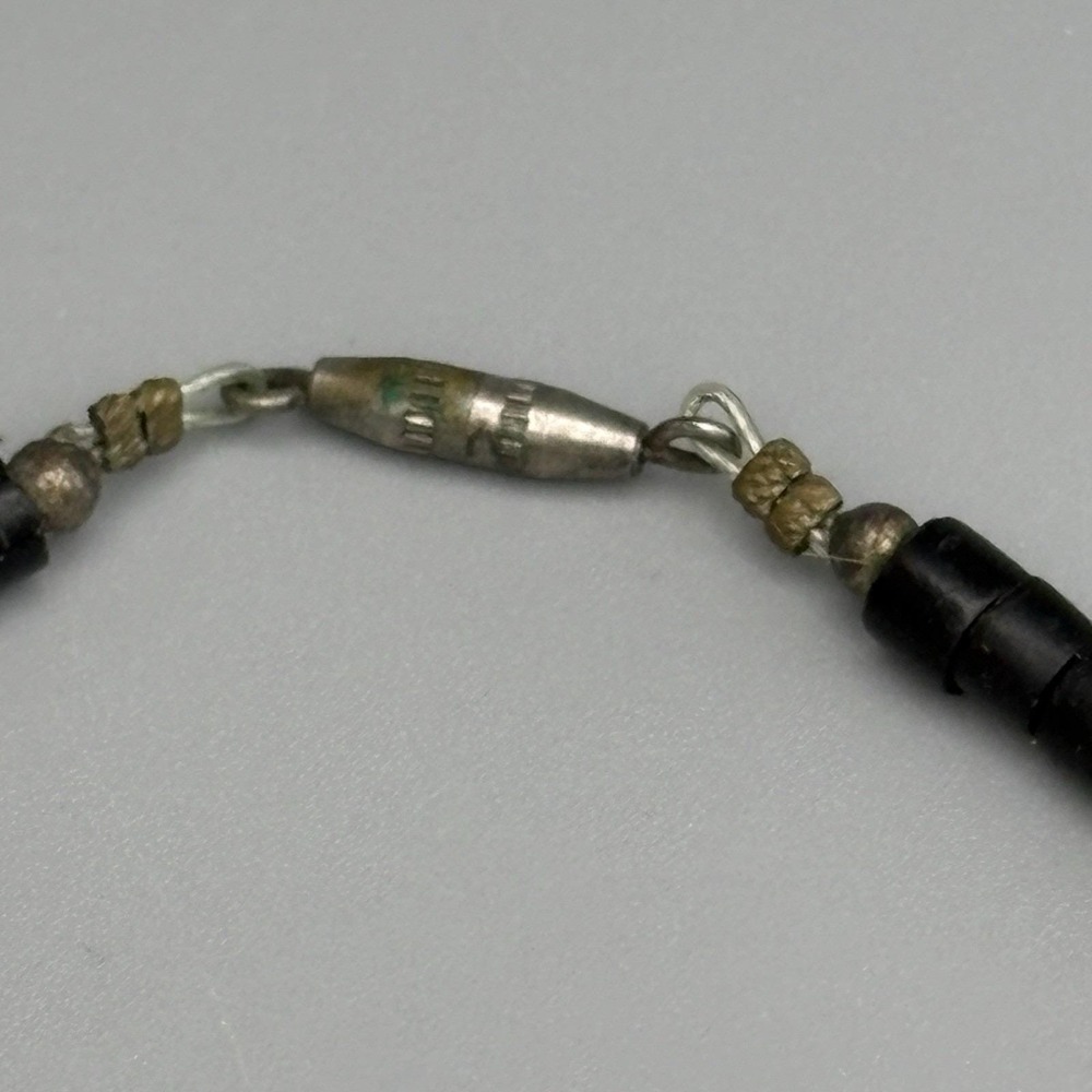 Vintage Graduated Heishi Brown Pen Shell Necklace 18" Silvertone Rose Beads - Picture 3 of 6